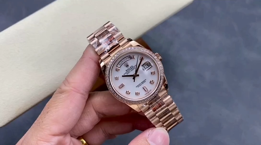 Rolex Day-Date 36MM 128345RBR 0028 Mother of Pearl White Dial Everose Gold Unisex Replica Watch - Replica Factory