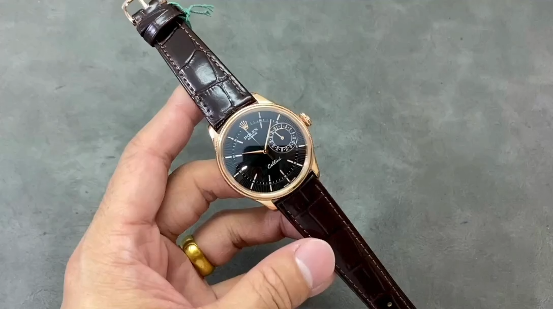 Rolex Cellini Date 50515 Brown Leather Black Index Dial 39mm Mens Replica Watch - Video