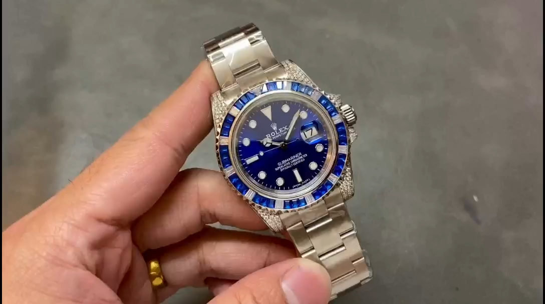 Rolex Submariner Date 116610LN Custom Diamond Stainless Steel Blue Dial 40MM Mens Replica Watch - Video