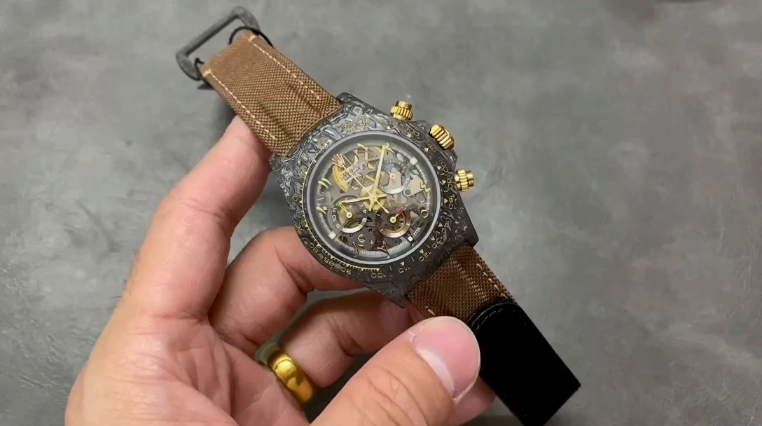 Rolex Daytona Cosmograph DIW Carbon Case Skeleton Dial Brwon Nylon Strap - Video