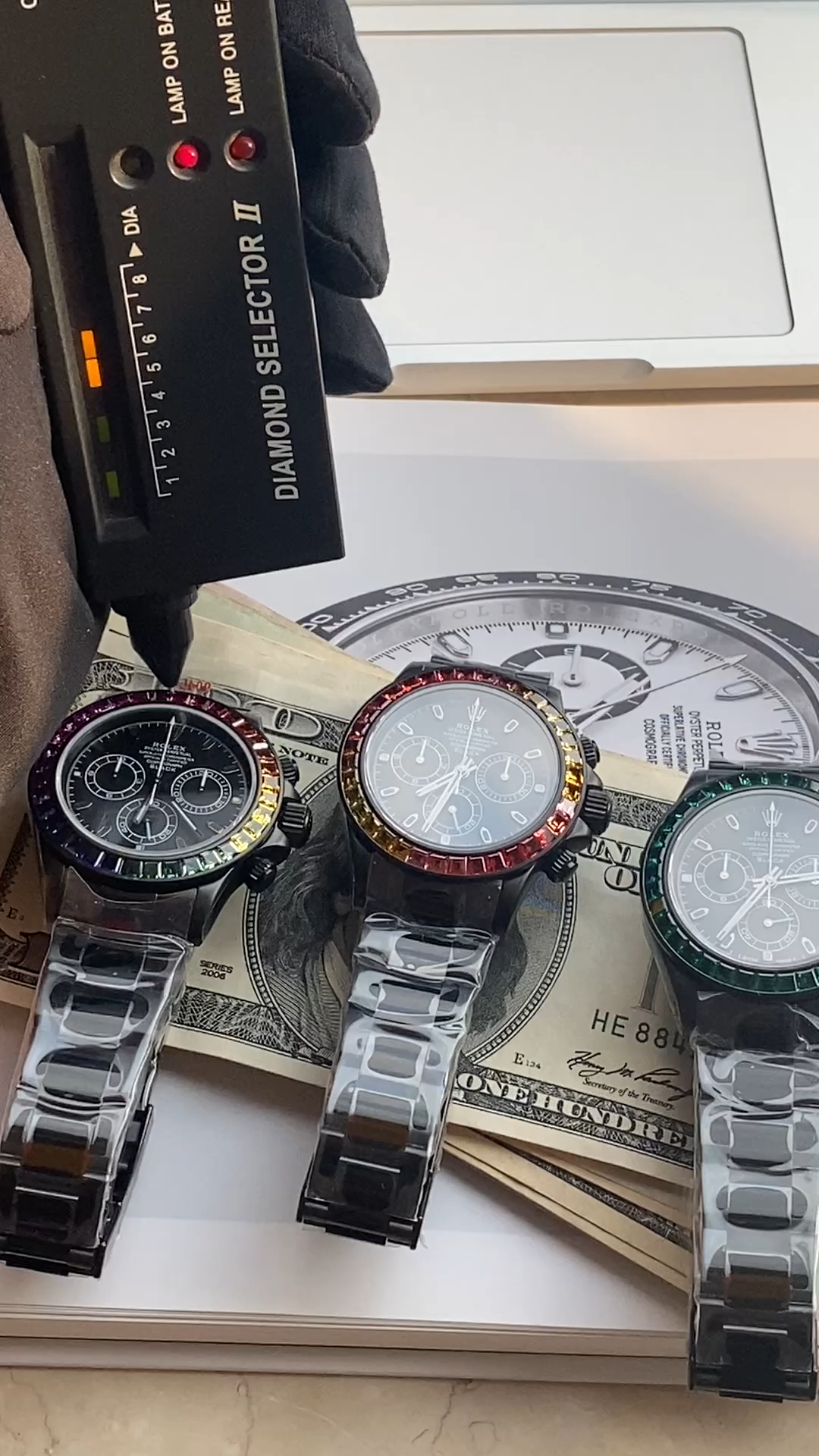 Rolex Rainbow Daytona 116520 DLC-PVD, video showing the watch on display. - Video