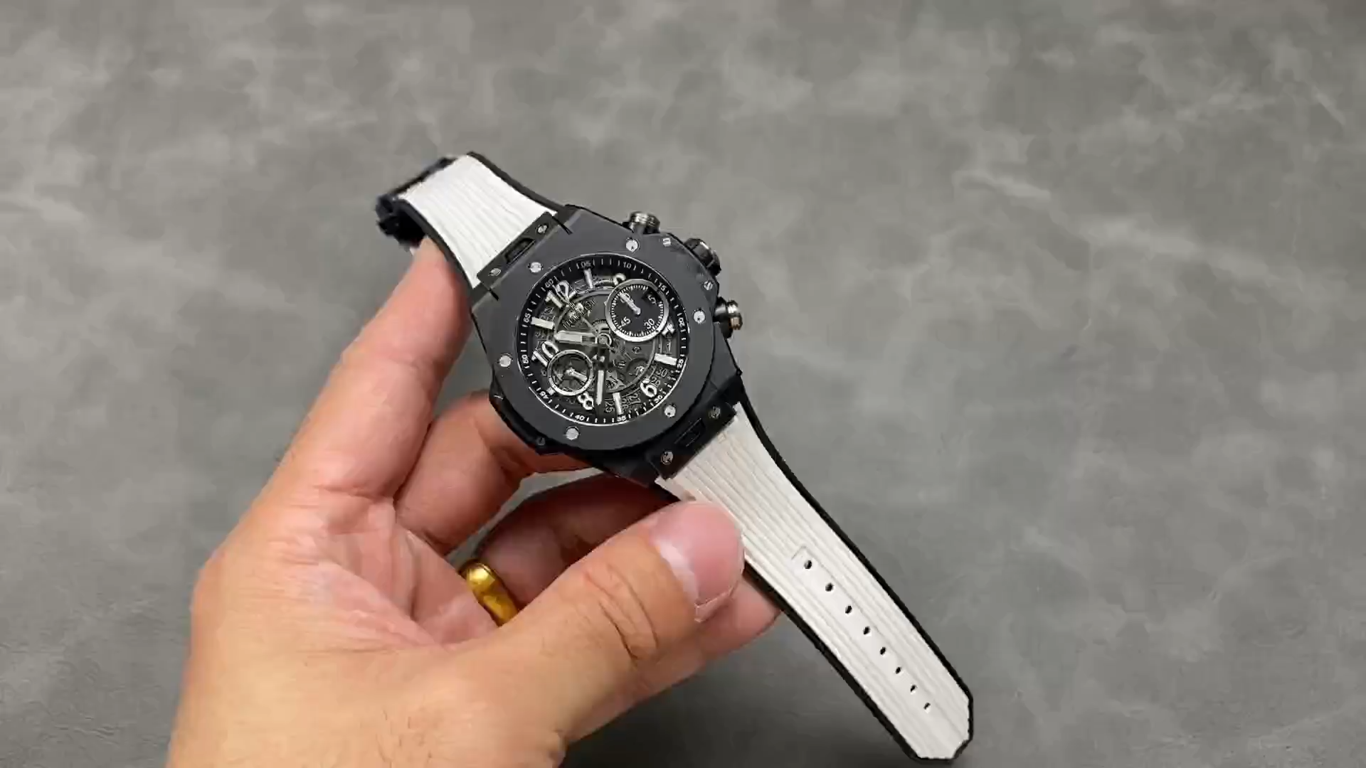 Hublot Big Bang Unico Skeleton Dial 421.CI.1170.RX White Rubber Strap Men's Replica Watch - Replica Factory