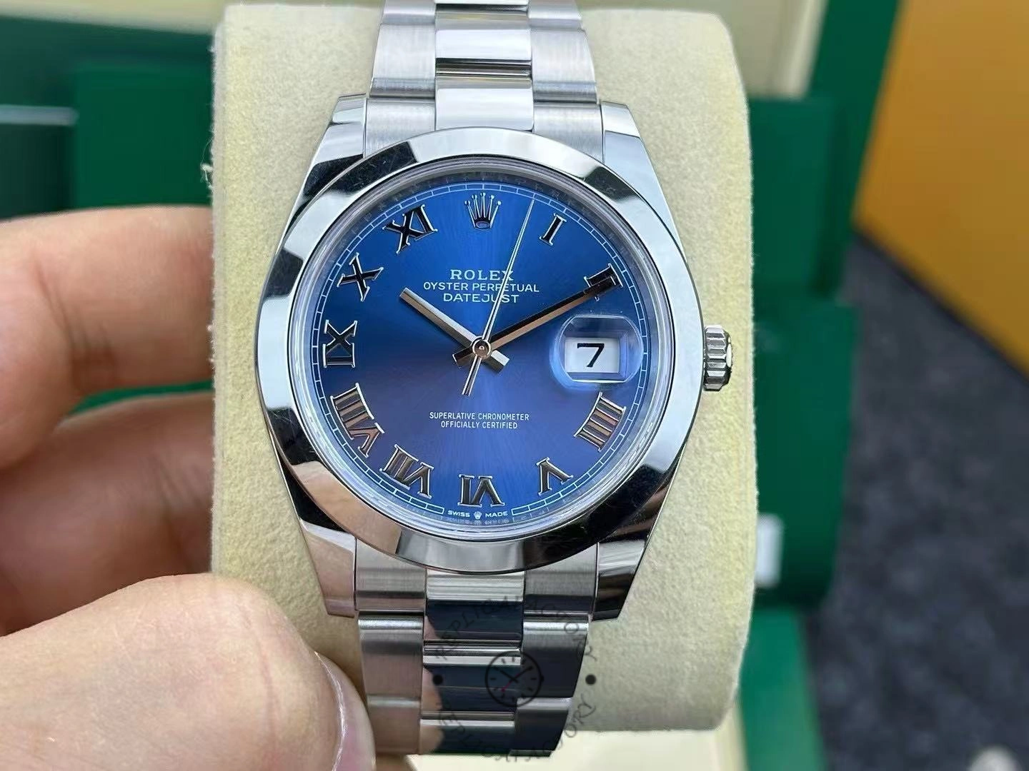 Rolex Datejust 41 Stainless Steel Azzuro Blue Roman Dial M126300 0017 Men's Watch - Replica Factory