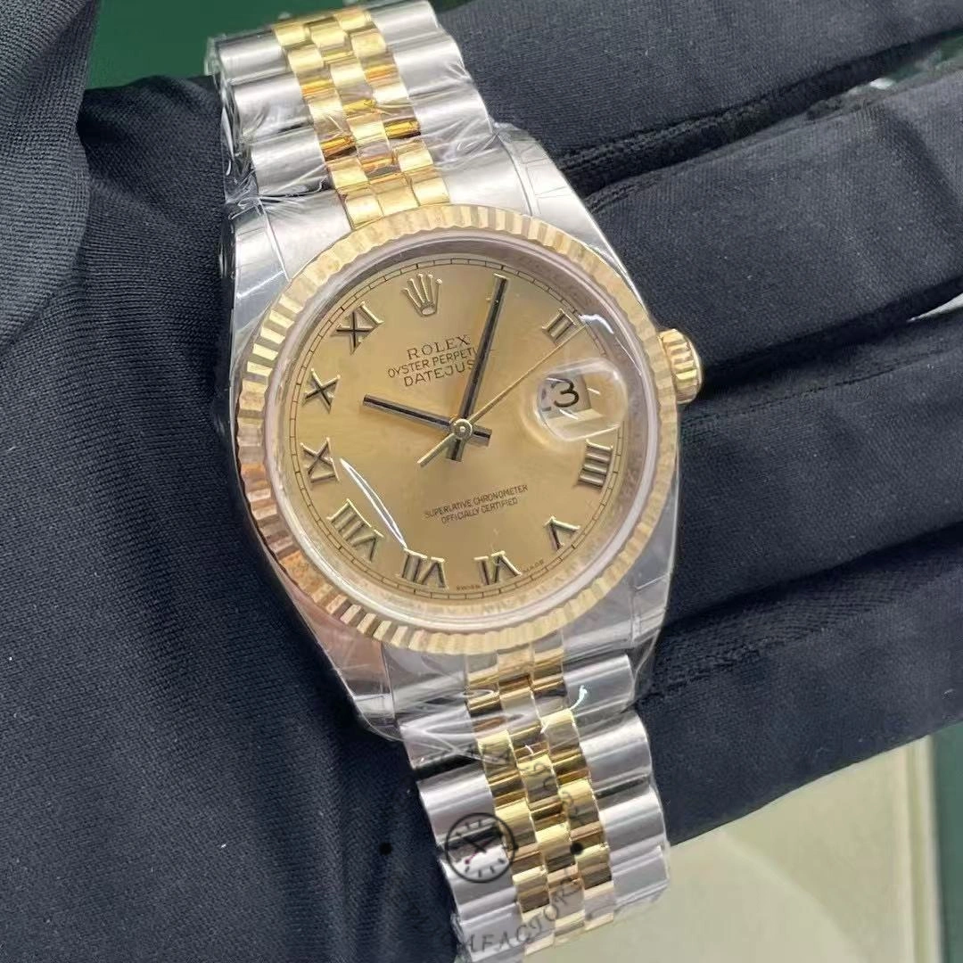 Rolex Datejust 116233 0147 Rolesor Yellow Champagne Roman Dial 36mm Clone Watch - Replica Factory