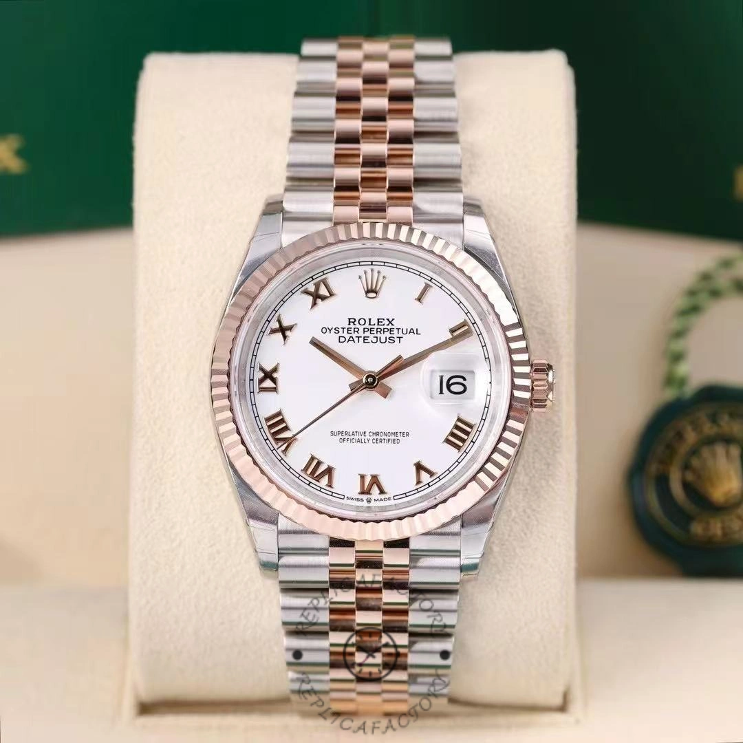 Rolex Datejust m126231 0015 36mm White Roman Steel & Rose Gold Women's Watch - Replica Factory
