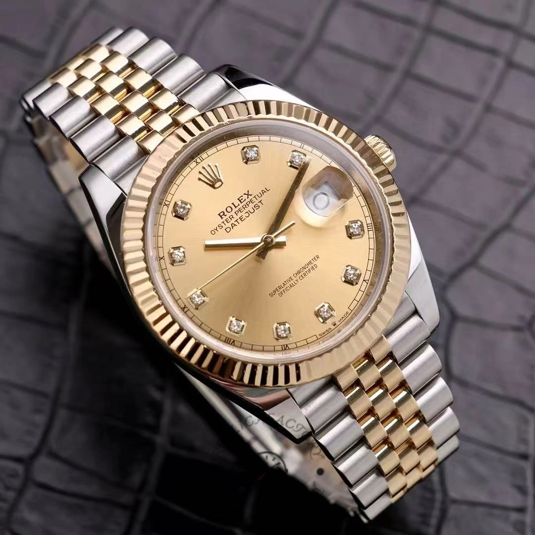 Studio angled close-up of Rolex Datejust M126333-0012 highlighting dial texture, diamond markers, and cyclops date.