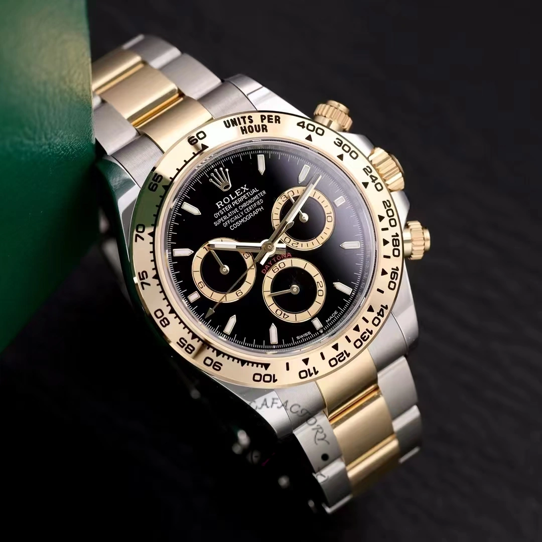 Angled front view of the Rolex Cosmograph Daytona 126503 0003 highlighting black dial subdials.