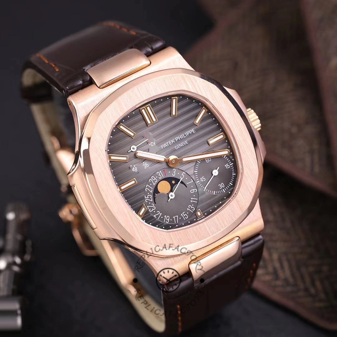 Patek Philippe Nautilus Moon Phases Rose & White Gold Slate Brown Dial 5712GR 001 - Replica Factory