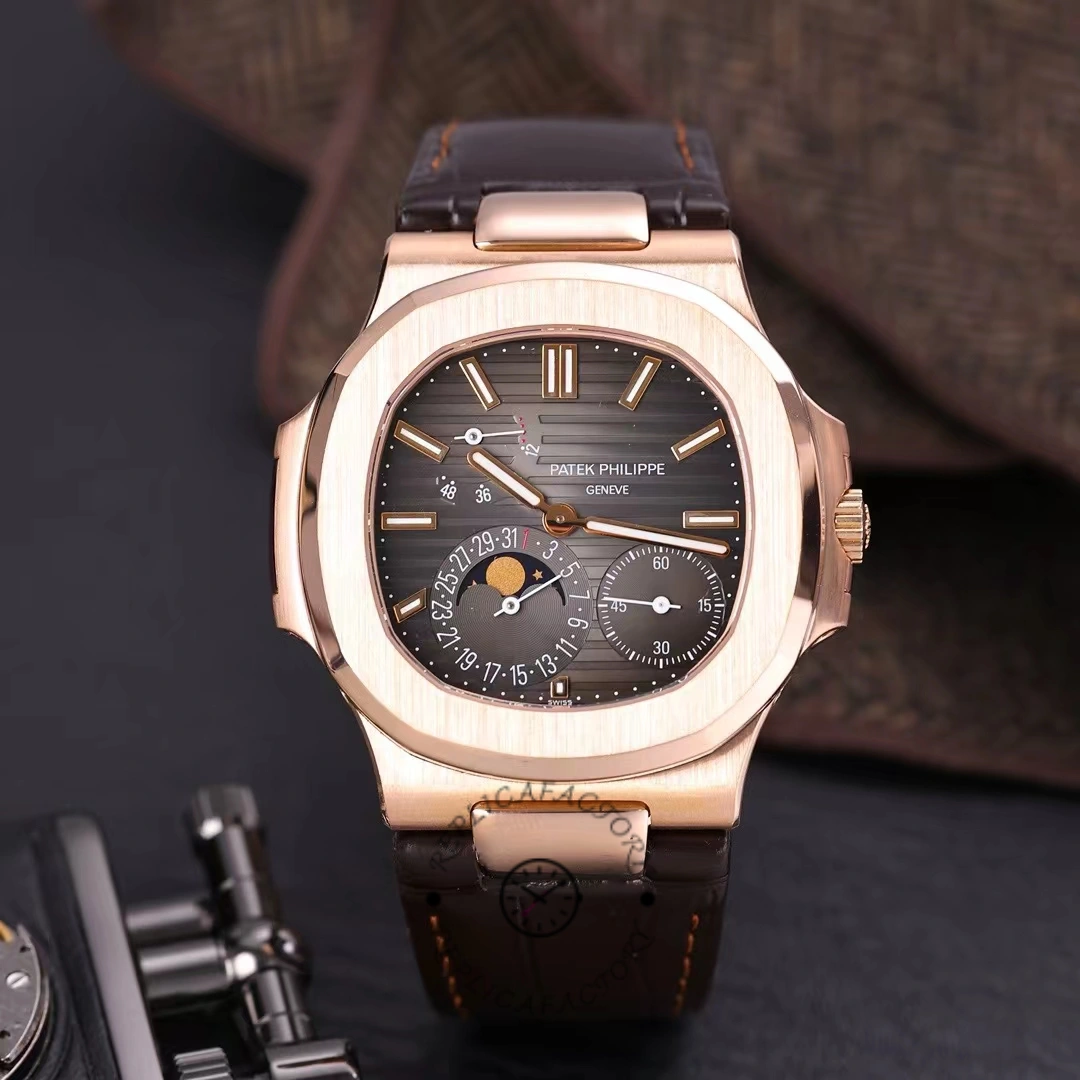 Patek Philippe Nautilus Moon Phases Rose & White Gold Slate Brown Dial 5712GR 001 - Replica Factory