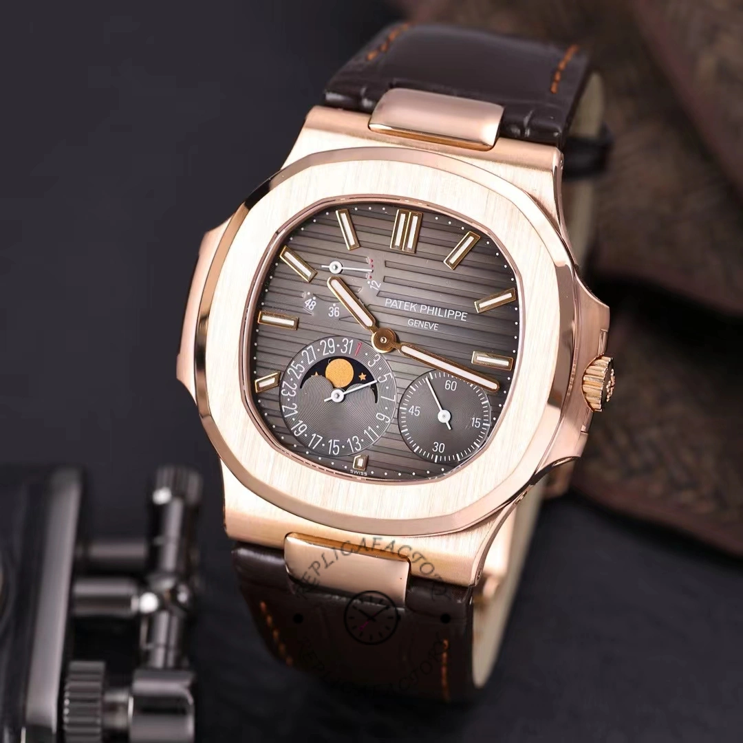 Patek Philippe Nautilus Moon Phases Rose & White Gold Slate Brown Dial 5712GR 001 - Replica Factory