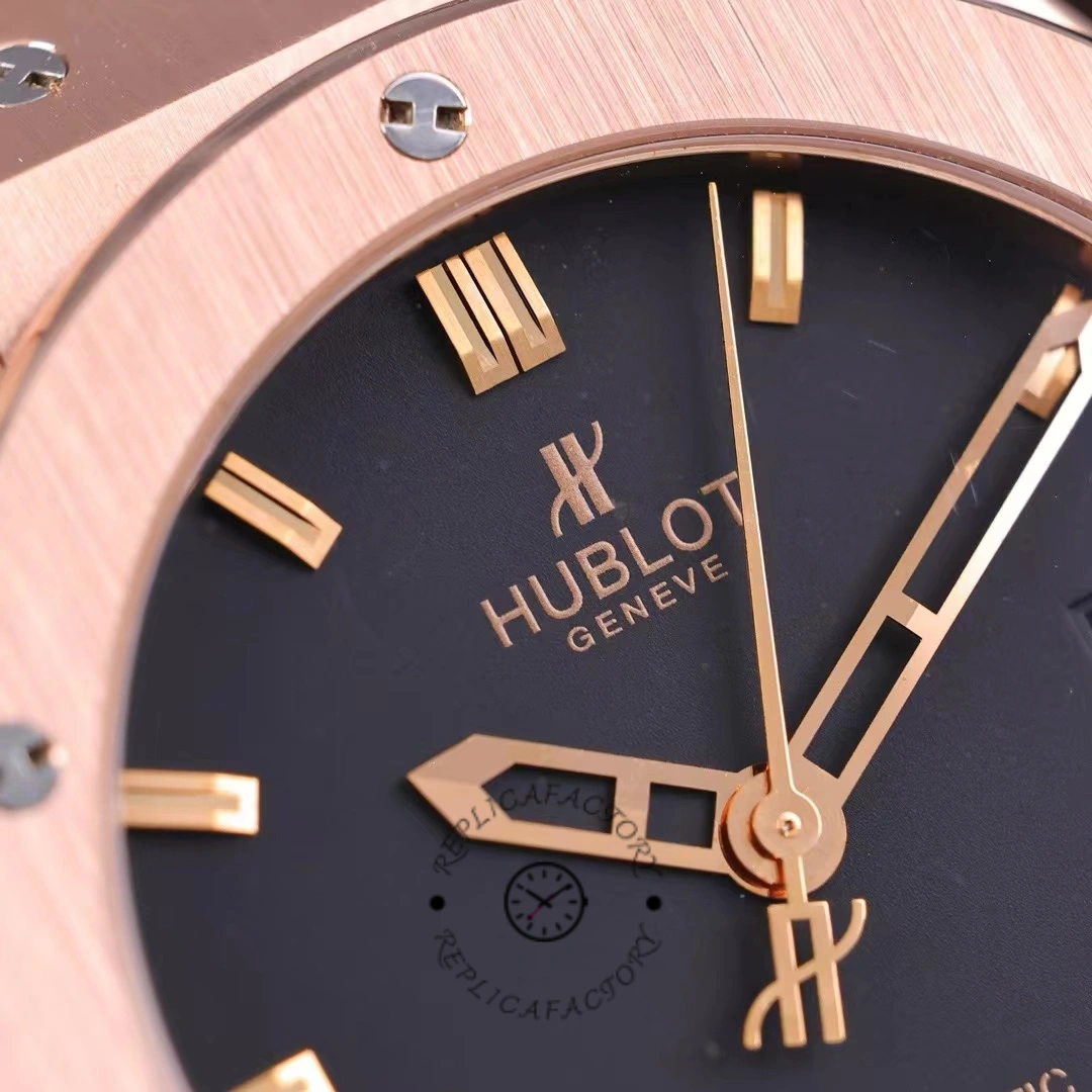 Close-up of the Hublot Classic Fusion King Gold 542.OX.1181.RX dial with gold hands and Hublot logo.