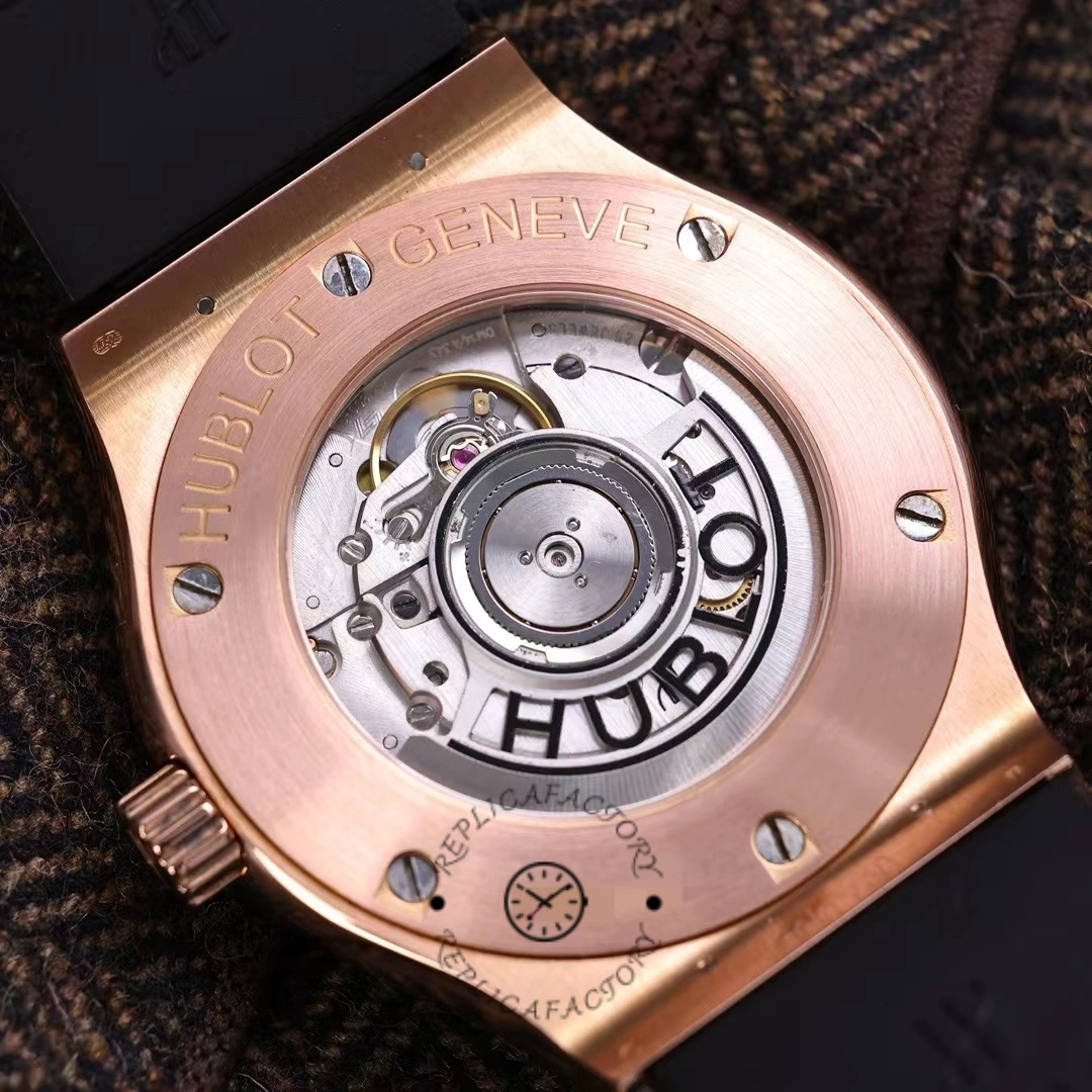 Caseback view of the Hublot Classic Fusion King Gold 542.OX.1181.RX, showing the rotor and movement.
