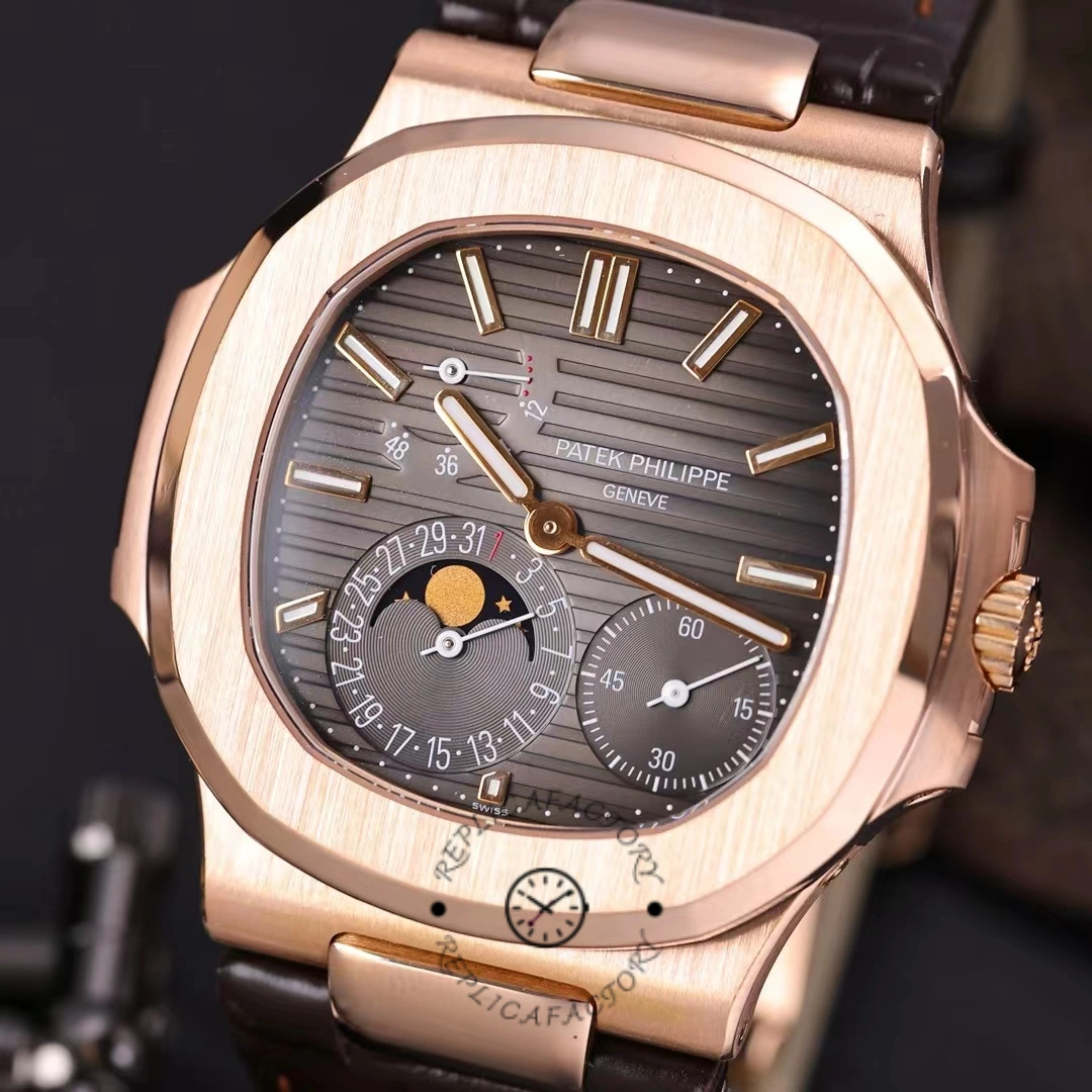 Patek Philippe Nautilus Moon Phases Rose & White Gold Slate Brown Dial 5712GR 001 - Replica Factory