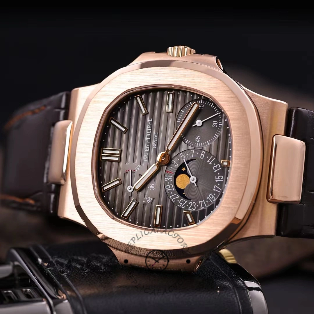 Patek Philippe Nautilus Moon Phases Rose & White Gold Slate Brown Dial 5712GR 001 - Replica Factory