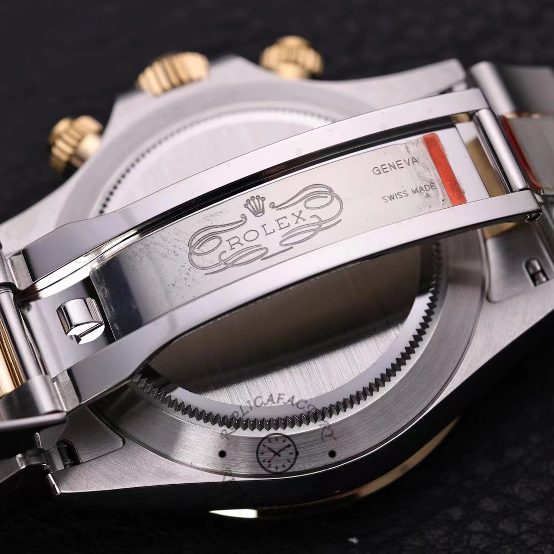 Rolex Daytona 116503 clasp close-up, inside Oyster clasp with Rolex engraving.