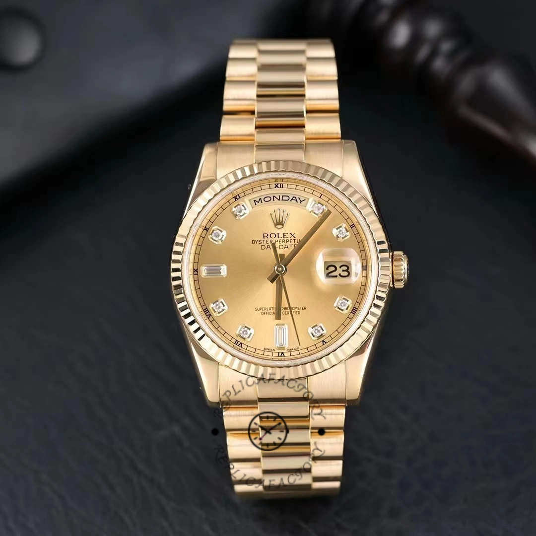 Rolex Day-Date 118238 Yellow Gold Diamond Champagne Dial 36mm Unisex Replica Watch