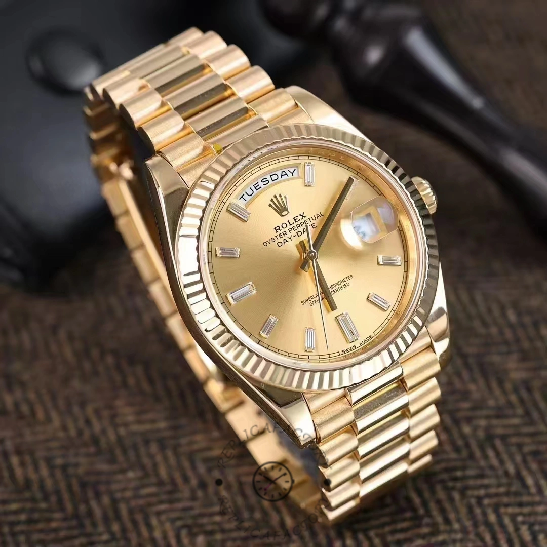 Replica Rolex Day-Date 40 Yellow Gold Champagne Dial Front 1