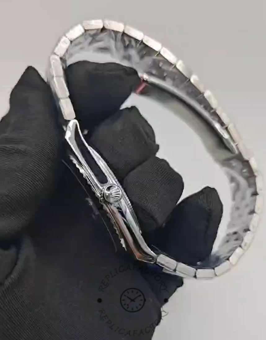 Side profile of Rolex Land-Dweller 36 M127236-0001 Replica showing case thickness and screw-down crown.