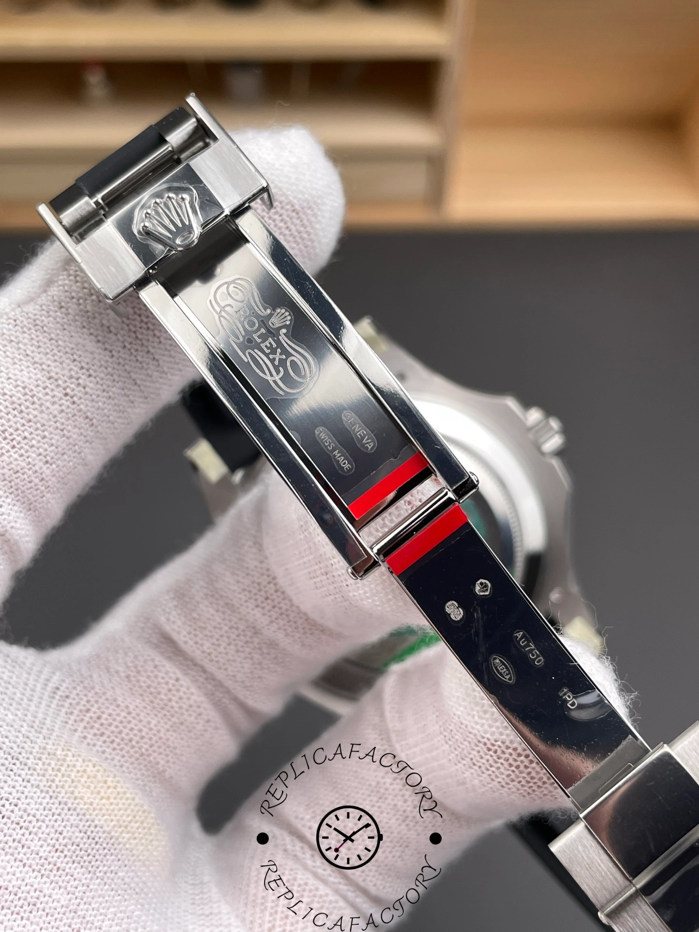 Rolex Yacht-Master 226659 strap buckle close-up, Oysterflex strap end and clasp mechanism detail.