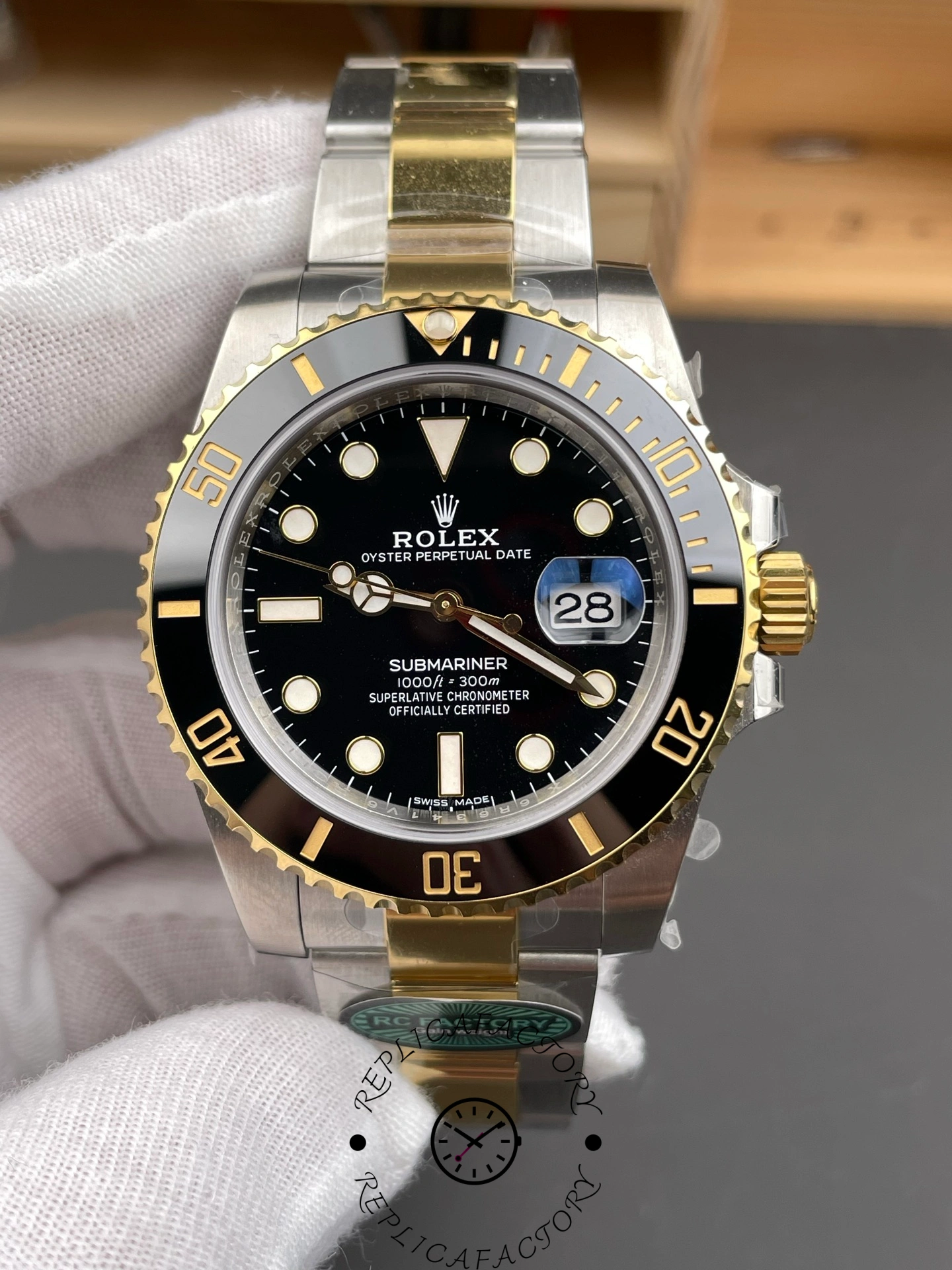 Rolex Submariner 126613LN 0002 close dial view, Mercedes hands and cyclops date magnifier.