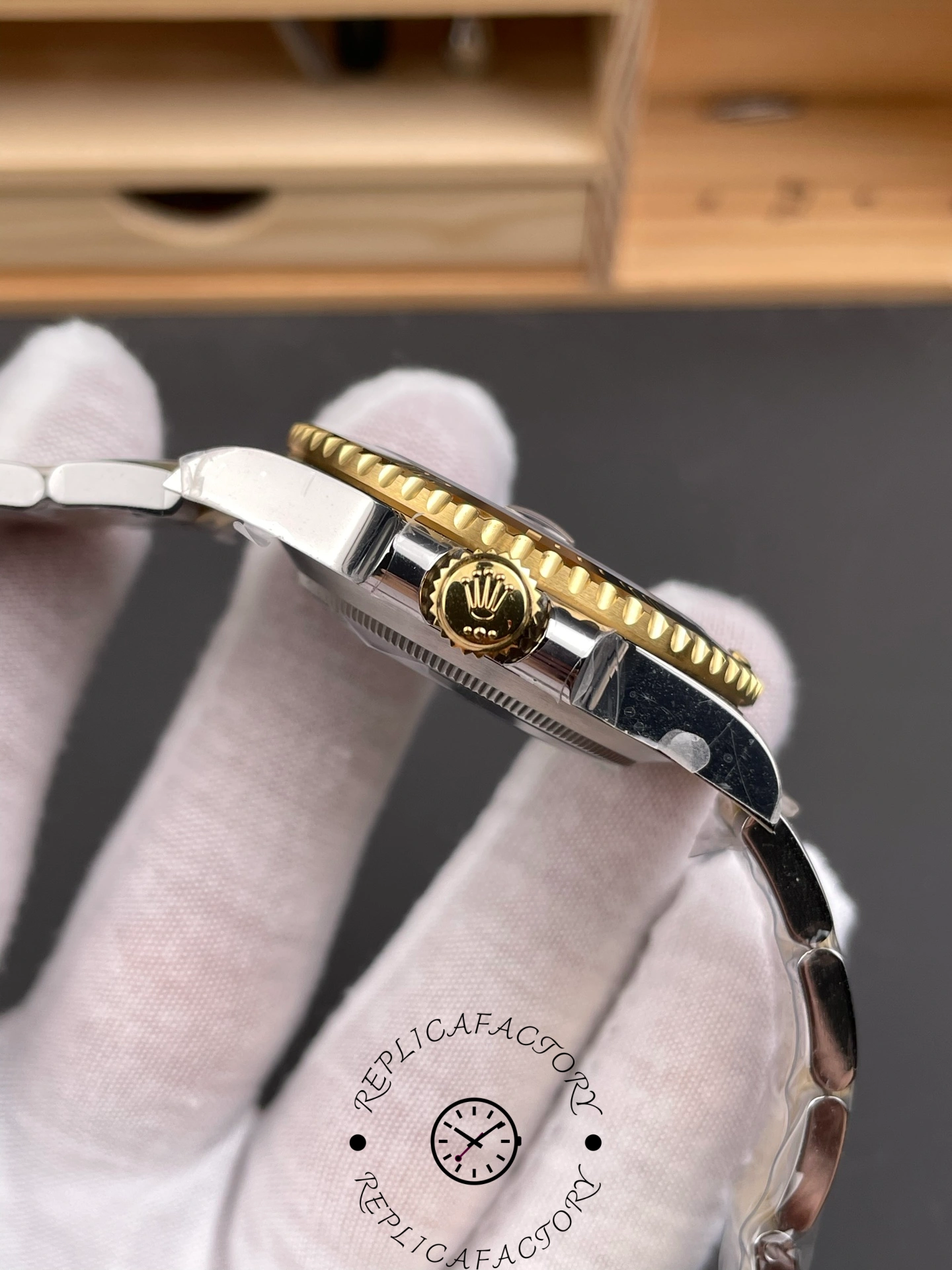 Rolex Submariner 126613LN 0002 side profile, bezel edge and crown detail.