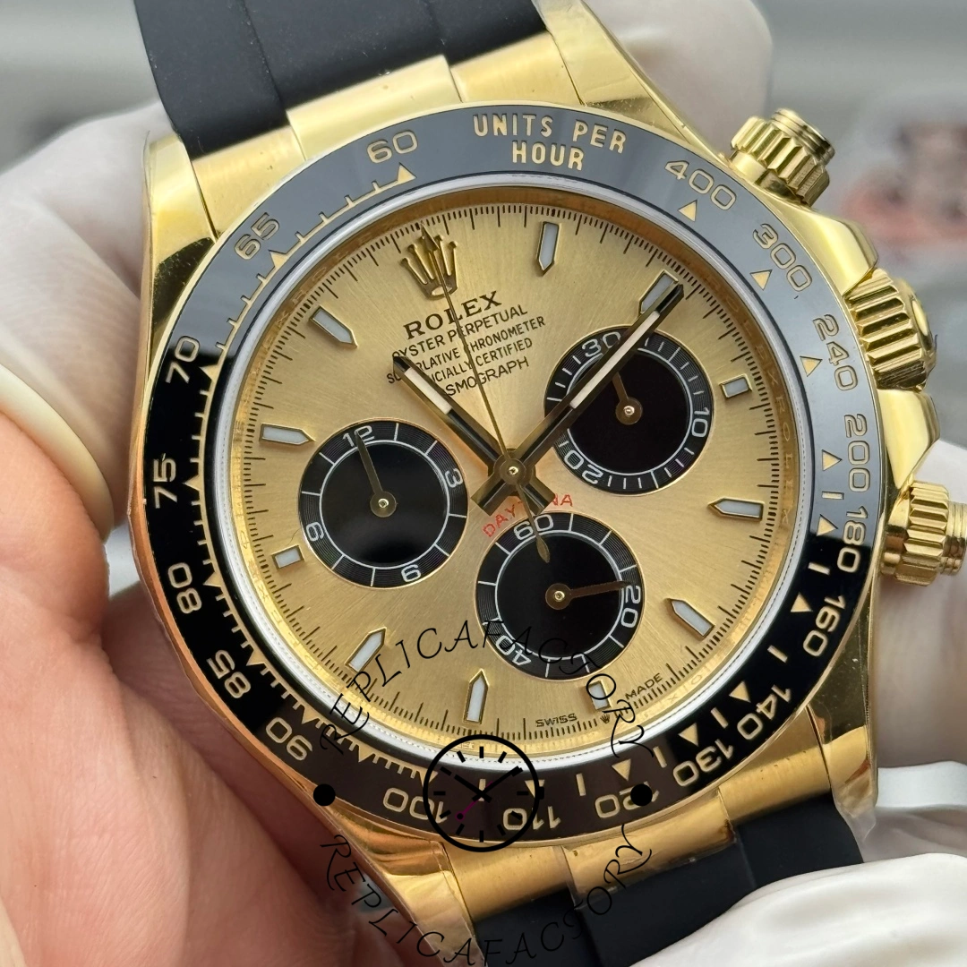 Dial close-up of Rolex Daytona 126518LN-0012 showing bezel markings and chronograph layout.