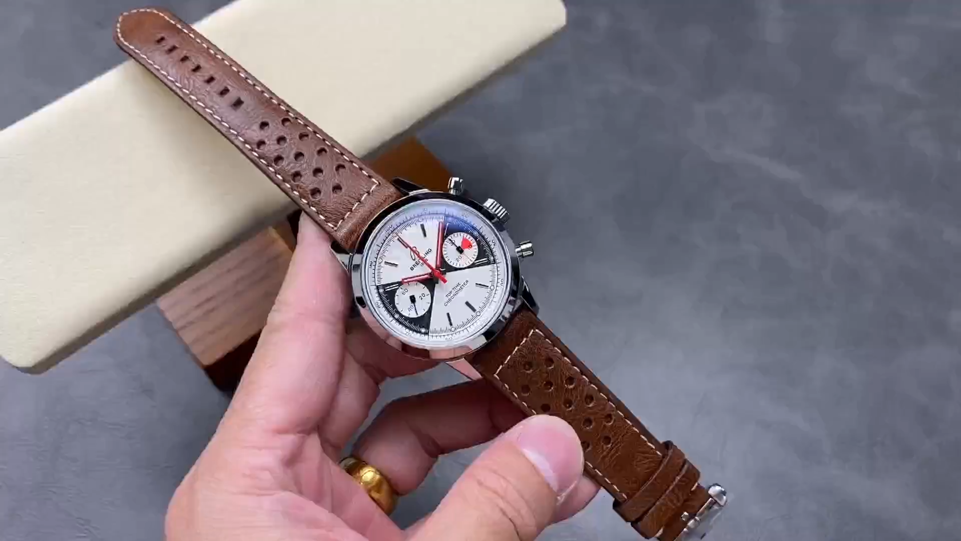 Breitling Premier Top Time A23310121G1X1, video showing dial and brown leather strap. - Video