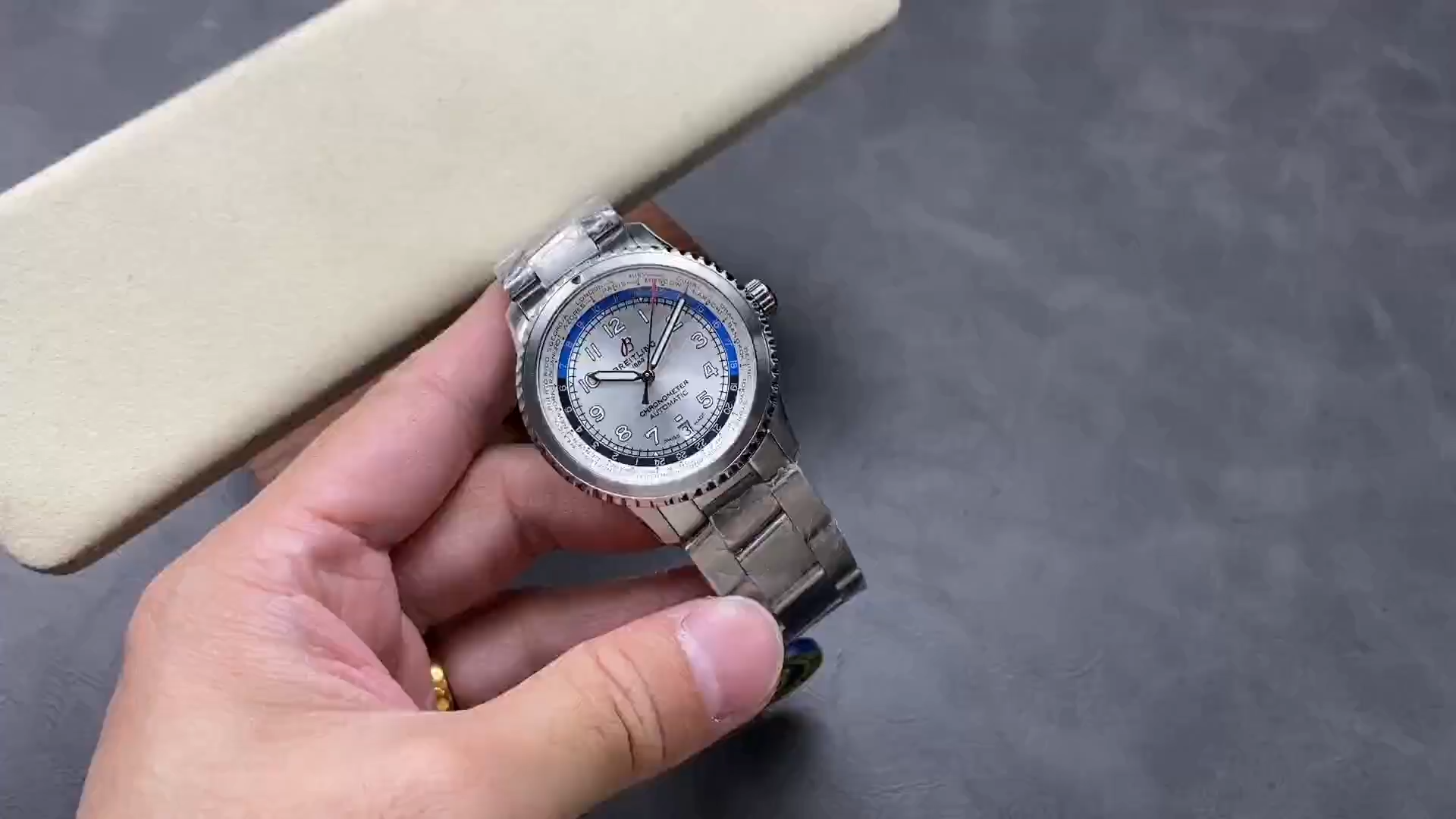 Breitling Aviator 8 B35 Automatic Unitime 43 Silver Dial With City Ring AB3521U01G1A1 Replica