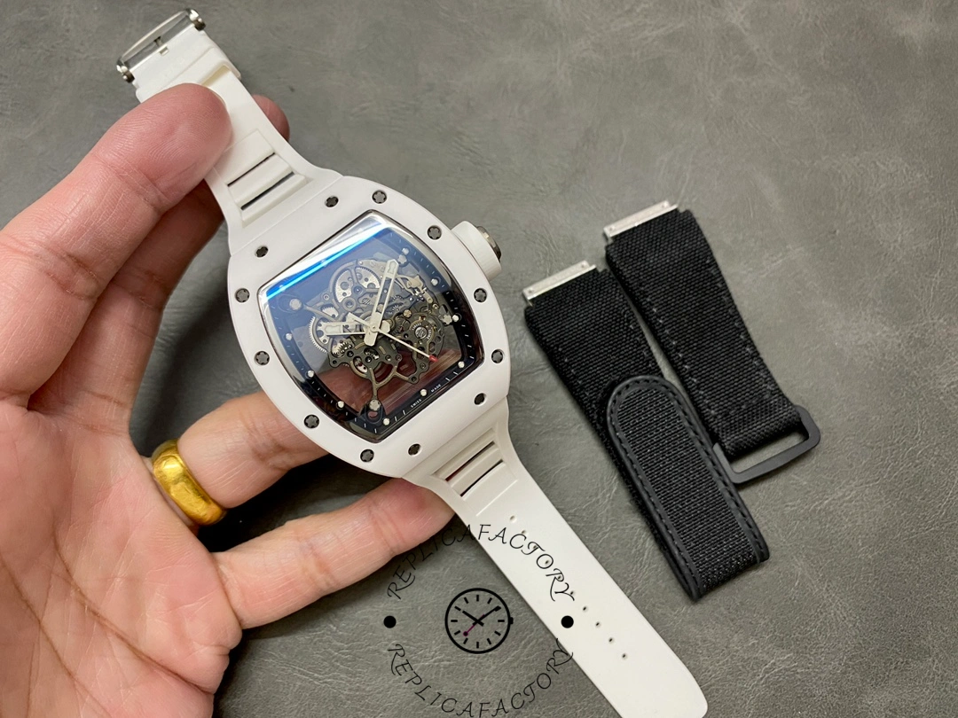 Richard Miller RM 055 RMUL2 NTPT Carbon Fiber Black Mark White Rubber Strap - Replica Factory