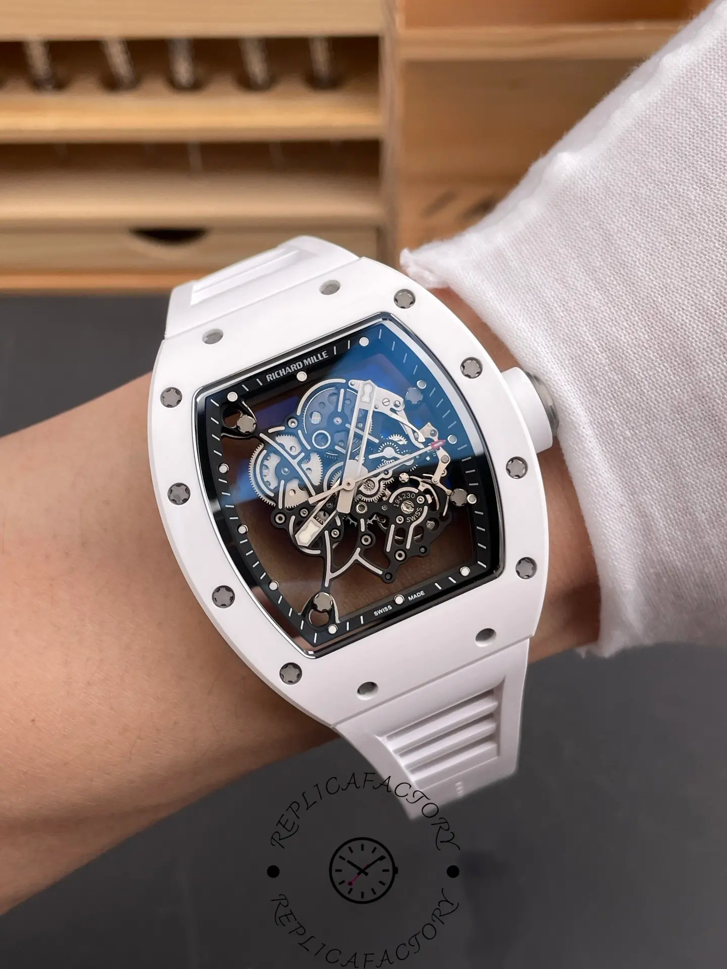 Richard Miller RM 055 RMUL2 NTPT Carbon Fiber Black Mark White Rubber Strap - Replica Factory