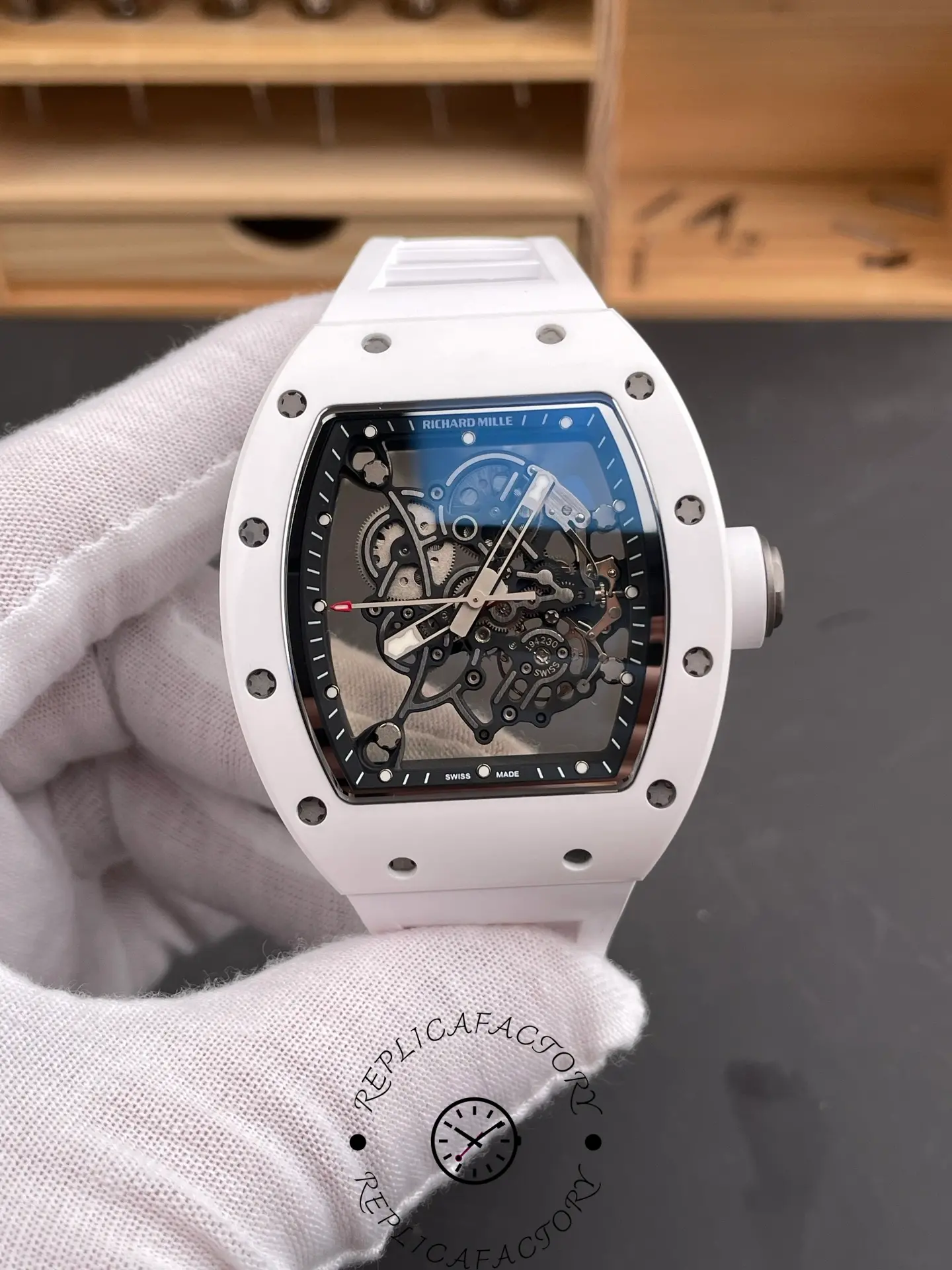 Richard Miller RM 055 RMUL2 NTPT Carbon Fiber Black Mark White Rubber Strap - Replica Factory
