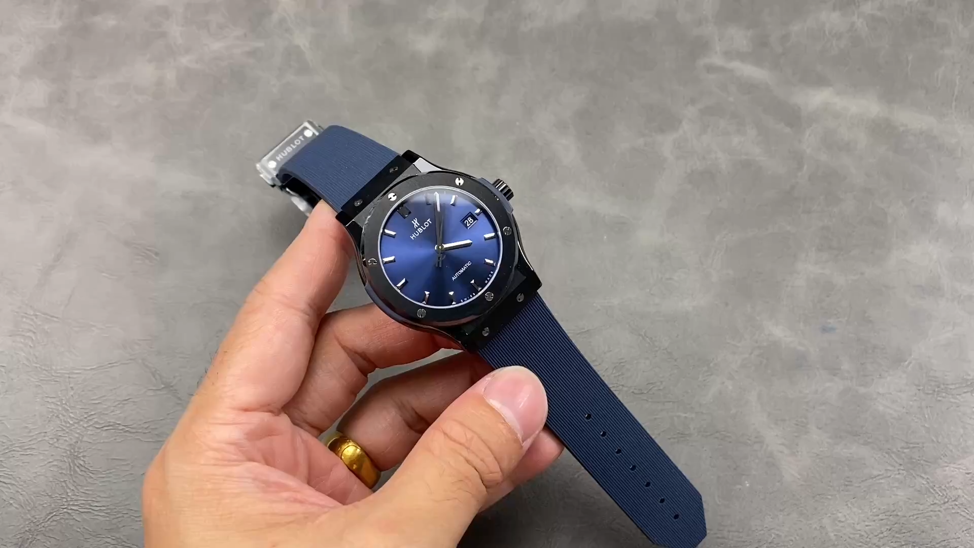 Hublot Classic Fusion 542.CM.7170.RX, in-hand video showing the blue dial and case shape. - Video