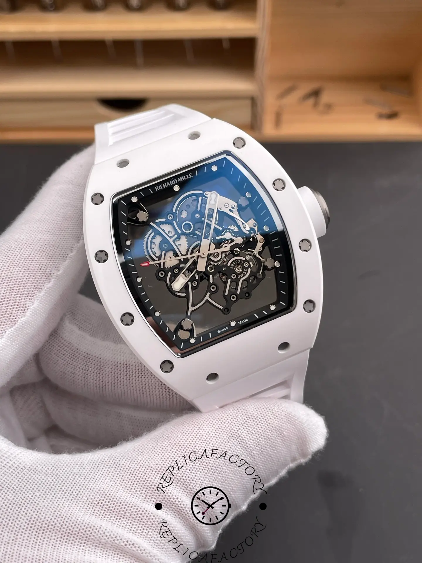 Richard Miller RM 055 RMUL2 NTPT Carbon Fiber Black Mark White Rubber Strap - Replica Factory