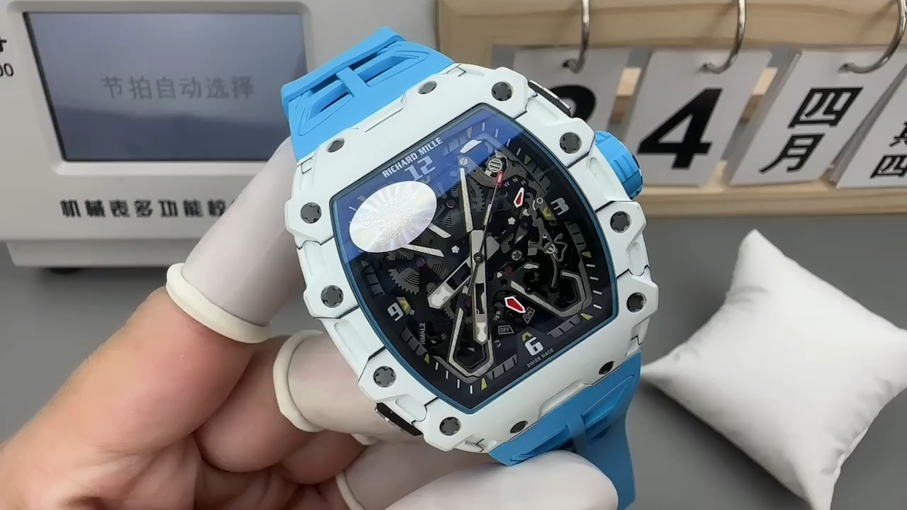 Richard Mille RM35-03 replica White Quartz TPT Blue Strap