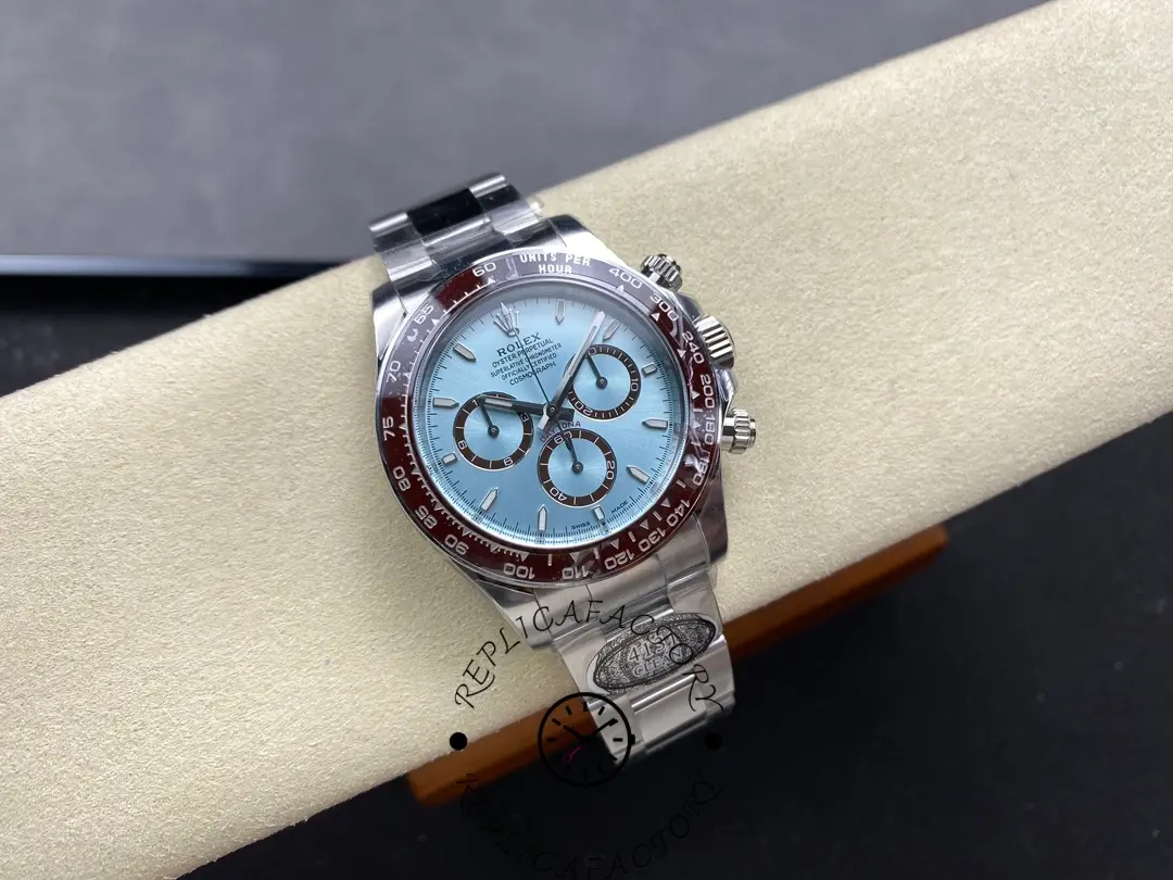 Rolex Platinum Daytona 126506 on cushion, full watch view with Oyster bracelet links.