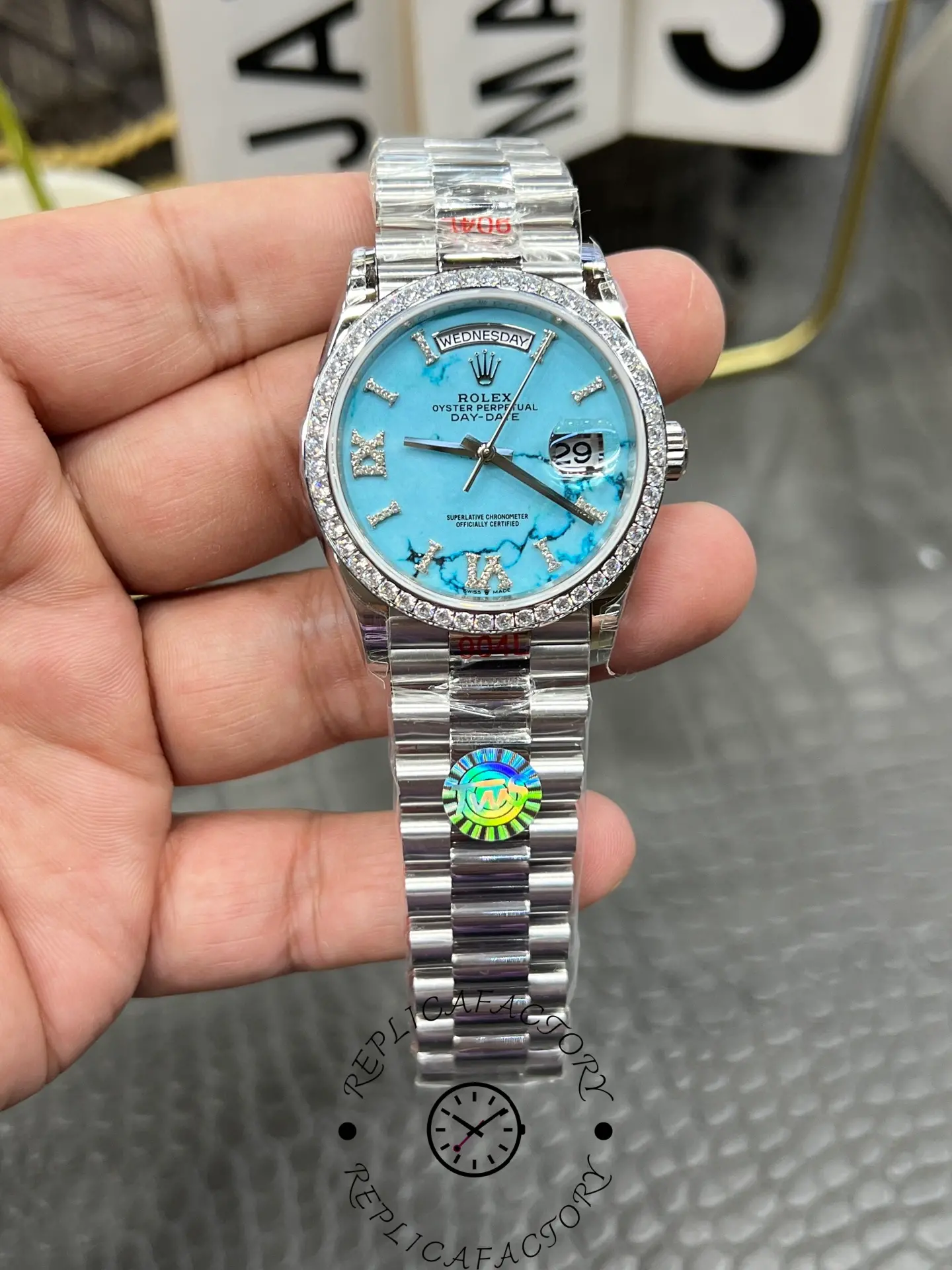 1:1 Clone Rolex Day-Date 128349RBR-0031 Turquoise Dial - Replica Factory