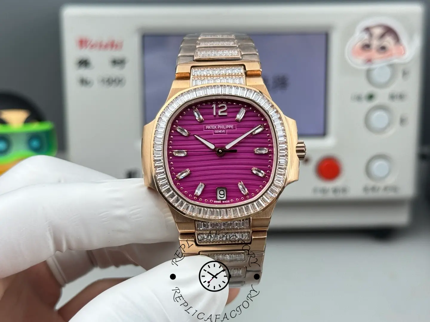 Clone Patek Philippe Nautilus 7014 Purple Dial Diamond Bezel