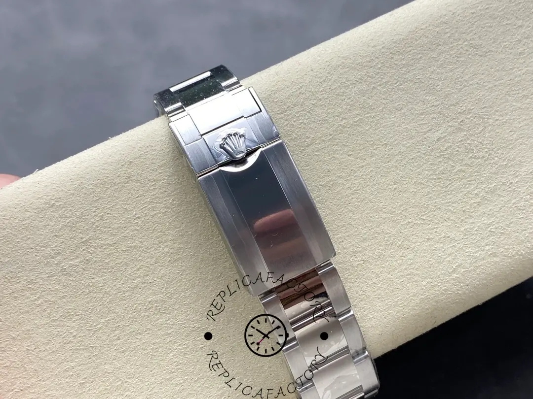 Rolex GMT-Master II 126710BLNR 0003 bracelet underside on cushion, clasp and links, rear view.