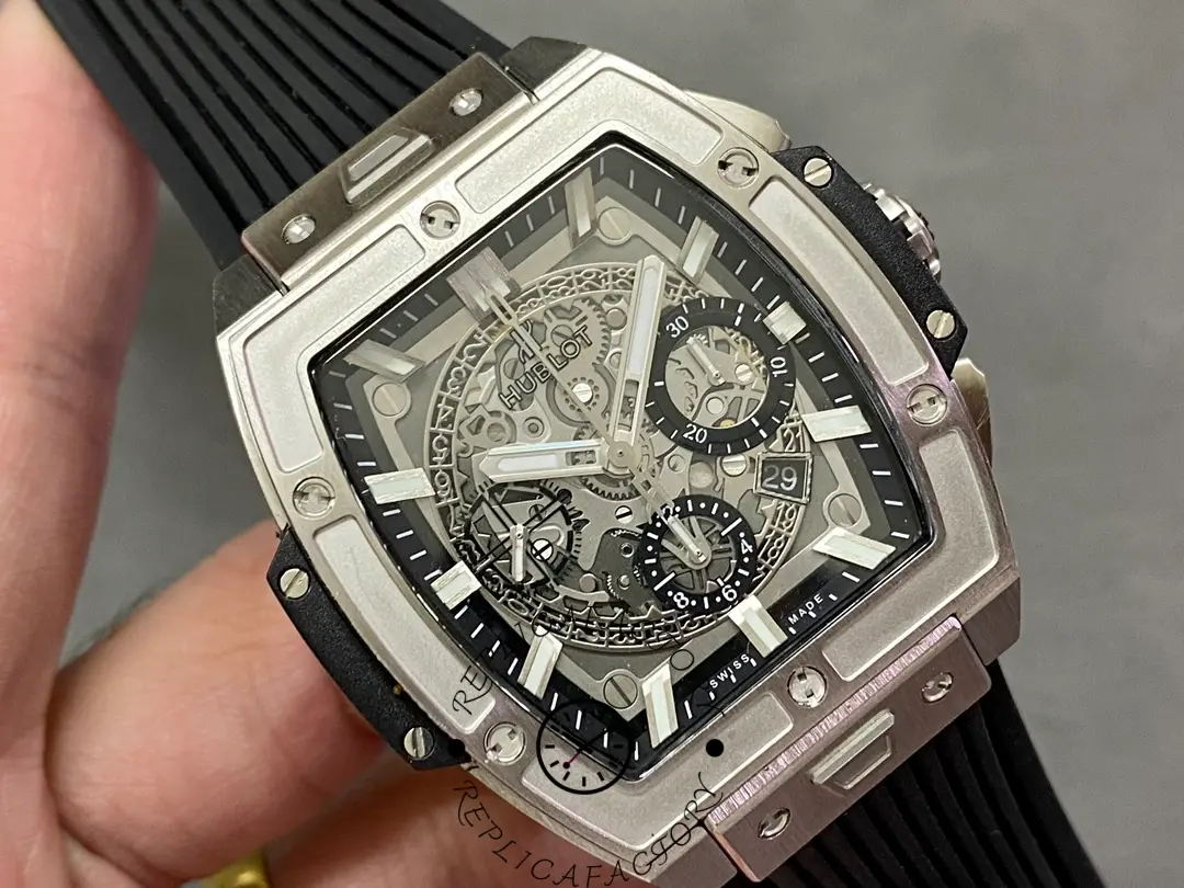 Close-up front of Hublot Spirit of Big Bang 642.NX.0170.RX highlighting skeleton movement and subdials.
