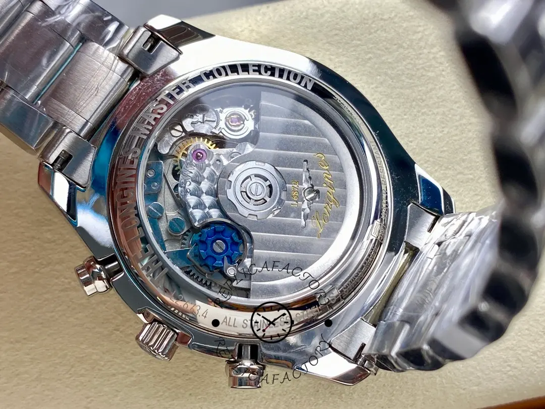 Back view of Longines Master Collection L2.673.4.51.6 showing the automatic movement through the transparent caseback.