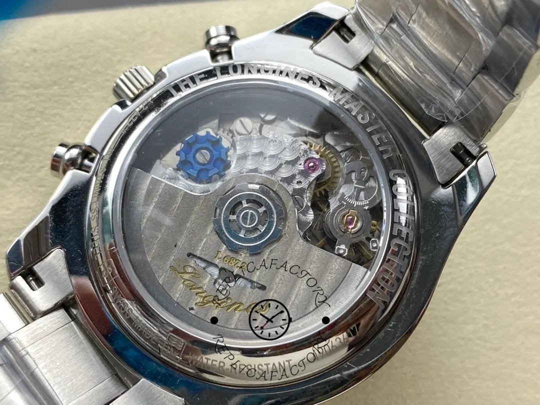 Exhibition caseback of Longines L2.673.4.92.6 showing movement and rotor engraving.