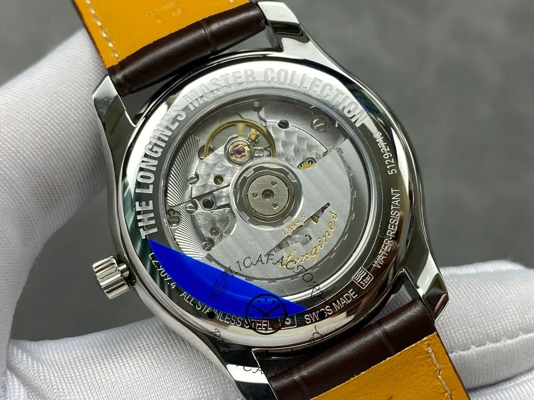 Caseback of Longines L2.909.4.77.3 showing automatic movement and engraving.