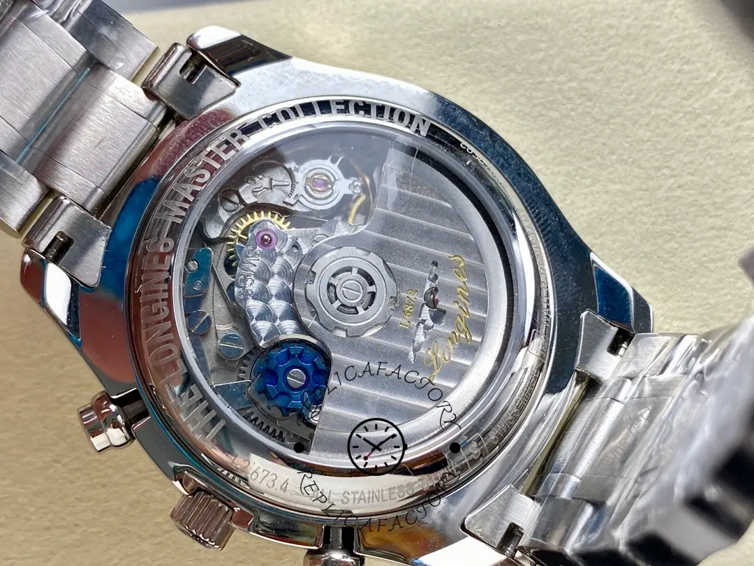 Exhibition caseback of Longines L2.773.4.71.6 showing automatic movement and engraving.