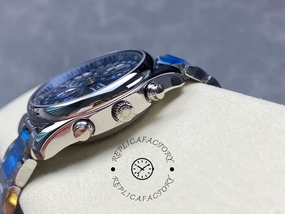 Side view of Longines L2.673.4.92.6 showing crown, pushers, and polished case profile.