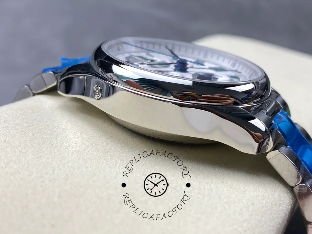 Side view of Longines L2.773.4.71.6 showing polished case and domed sapphire crystal.