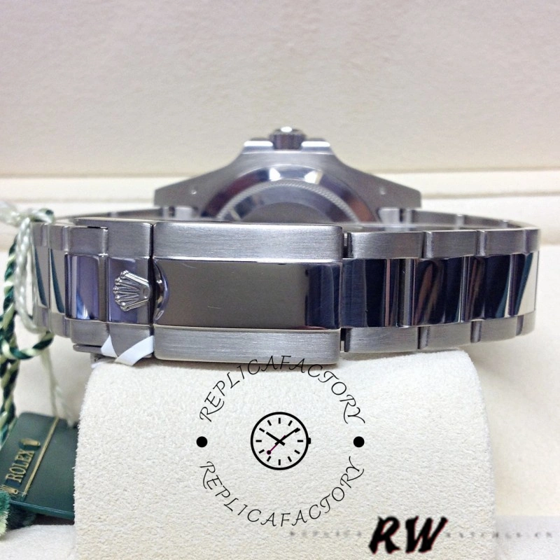 Rolex GMT-Master II 116719BLRO bracelet underside view, Oyster links and clasp on cushion.