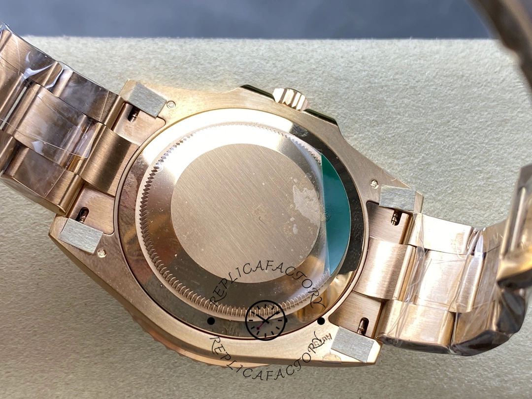 Caseback view of Rolex GMT-Master II 126715CHNR showing solid back and protective sticker.