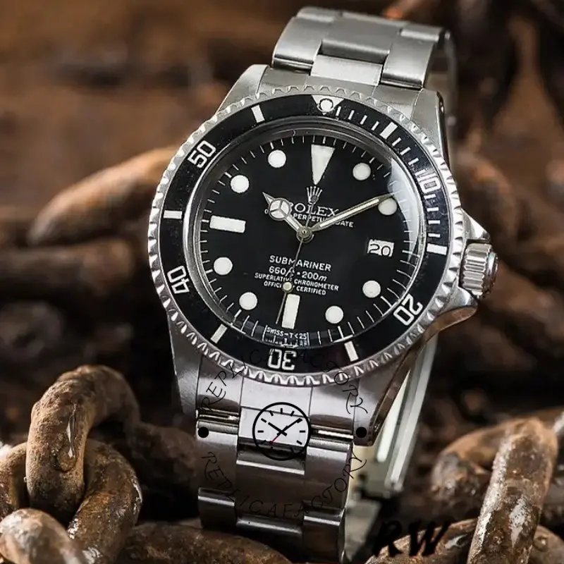 Rolex Submariner 1680, angled wrist shot highlighting the rotating bezel and luminous hour markers.