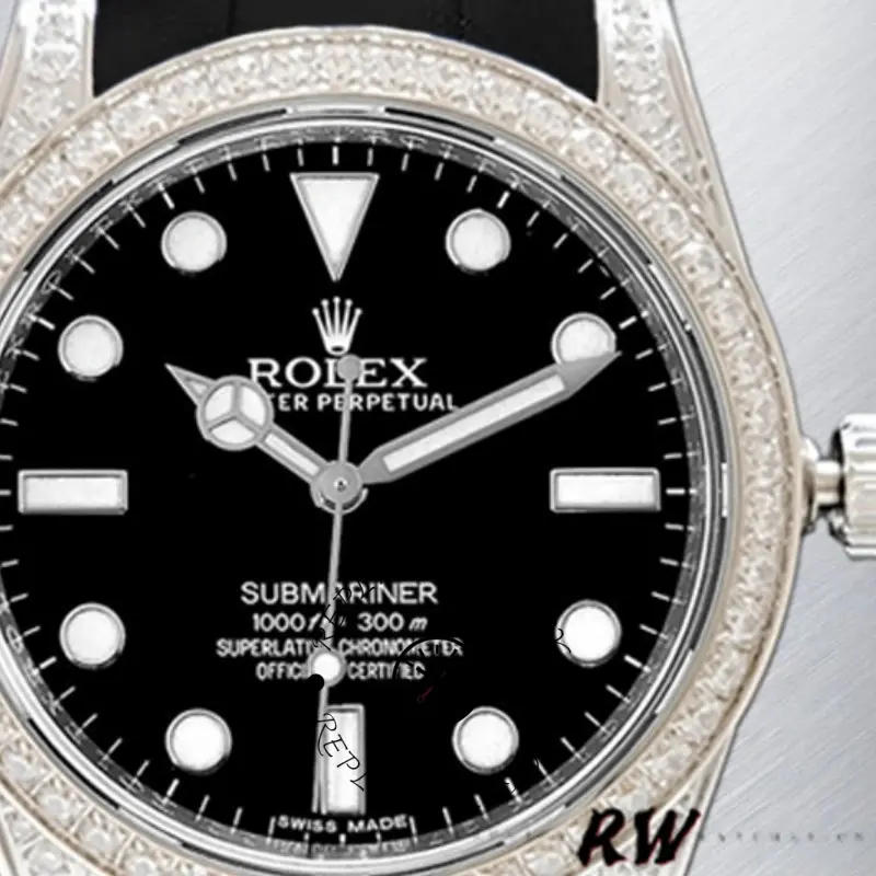 Rolex Submariner 116610, dial close-up showing diamond-set bezel and luminous markers.