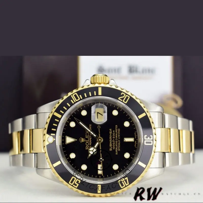 Rolex Submariner 16613LN, full watch display showing black bezel and Oyster bracelet.